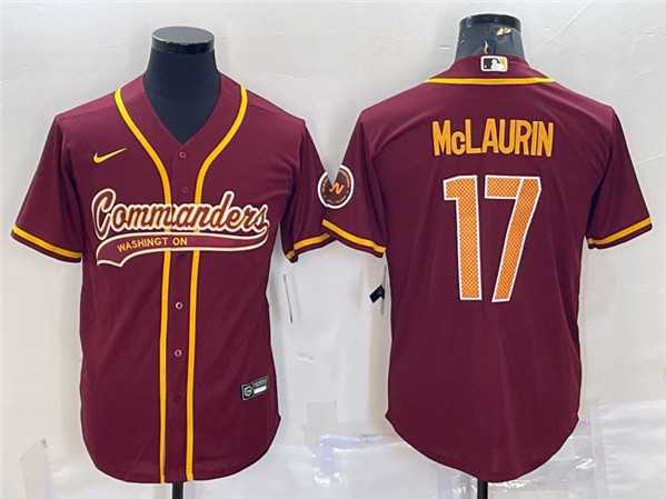 Mens Washington Commanders #17 Terry McLaurin Burgundy With Patch Cool Base Stitched Jersey 500w